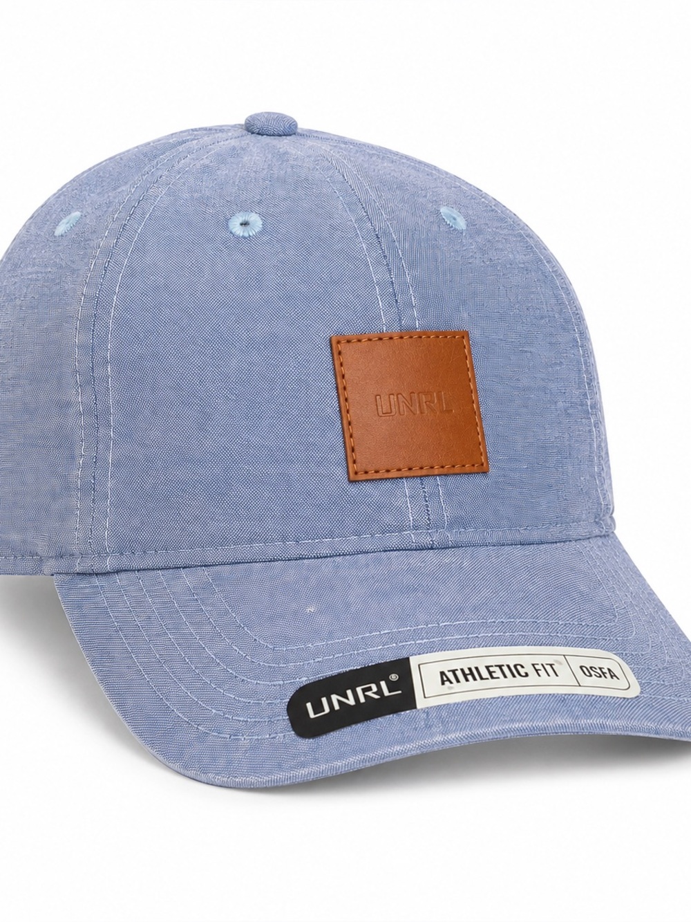 UNRL Journeyman Chambray Baseball Cap Linen Cotton Leather Patch NWT